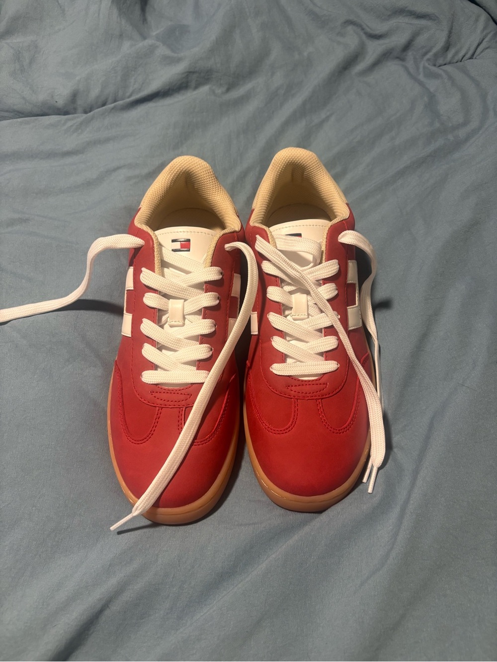 Tommy Hilfiger Red and White Leather Retro Trainers